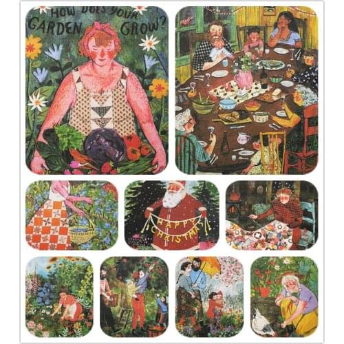 Village life Hand dyed 10 Assorted Cotton Linen Printed Quilt Fabric For DIY Sewing Patchwork Home Textile Decor Long side 20cm