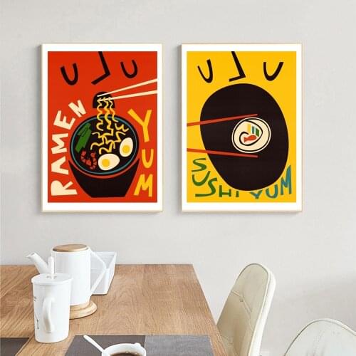 Canvas Painting Noodles Dumplings Poster Yum Quote Minimalist Print Abstract Wall Art Pictures For Dining Room Home Decor