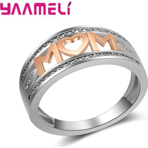 New Lovely Mom Rose Gold Color Fashion Rings Shiny Zircon Rhinestone Ring Jewelry Mothers Day Birthday Gift Hot Sale