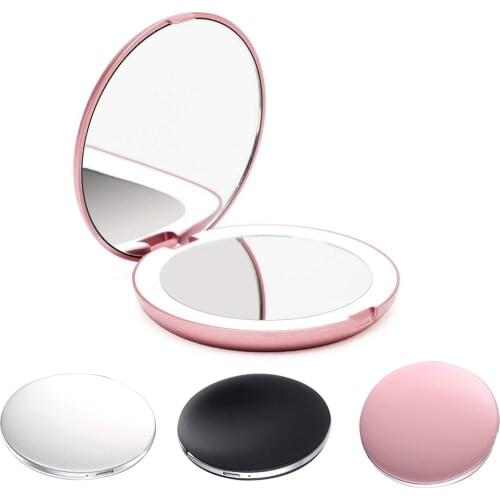 Compact Makeup Mirror Portable 1X/3X Magnifying Led Cosmetic Mirror Hand Held Fold Portable LED Mini Makeup Mirror For Handbag