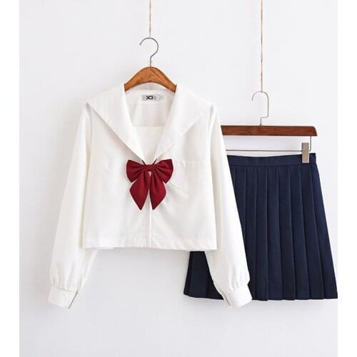 2021 School Uniform Cosplay Sailor Suit School Uniform Sets JK School Uniforms For Girls White Shirt And Dark Blue Skirt Suits