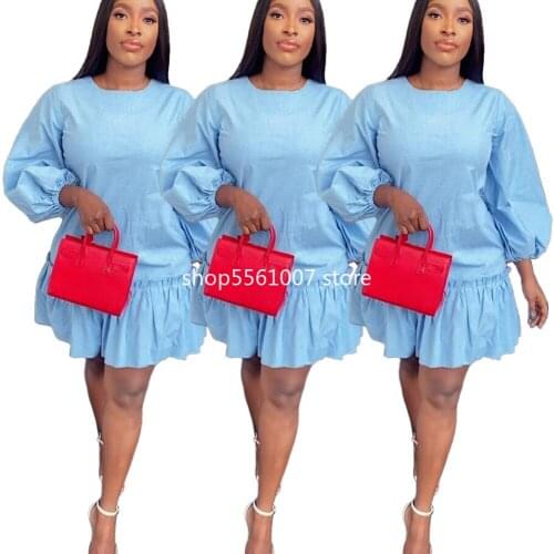2021 Summer Fashion African Women O-neck Long Sleeve Mini Dress African Dresses for Women