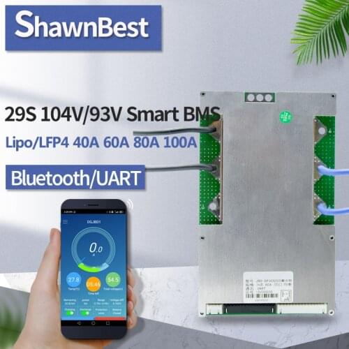 Bms module lithium ion 29s 104v 40a 60a 80a 100a Smart bluetooth balance UART Communication serial port App PCM
