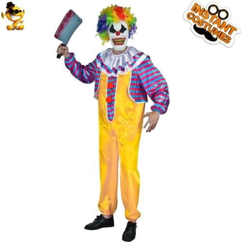 Halloween Mens Clown Costume Fancy Dress Scary Colorful Clown Jumpsuit with Wig Costumes For Christmas Adult Cosplay