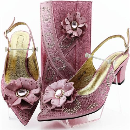 2021 Newest Fashion Womans Party Shoes And Bag Set Nigerian Design Brand High Heels Shoes And Bag Set For Wedding Dress