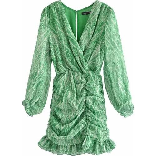 New Draped Dress Women Long Sleeves Elegant Casual Chic Lady Short Prom Dress Woman Robe Femme