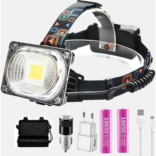 New Powerful COB LED Headlight USB rechargeable Waterproof working lamp Take warning light Floodlight 2*18650 battery