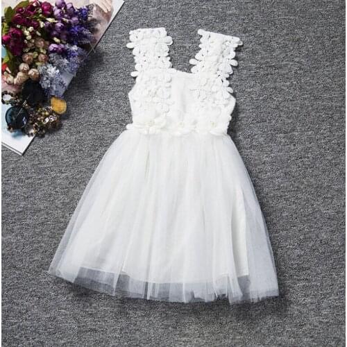 Cute Flower Kids Baby Girl Dresses Children Lace crochet Dresses Chirstmas Elegant Princess Formal Party Birthday Tutu Dress