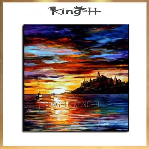 Playa atardecer cielo nubes arena naturaleza mar olas océano 100% pinturas de pared hechas a mano en lienzo pintura al óleo pint