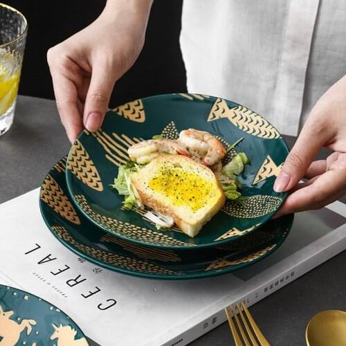 Hand Painted 8 Inch Dinner Plate Black Flower Ceramic Dishes Porcelain Dessert Plates Steak Salad Cake Tray Snack Tableware Dish