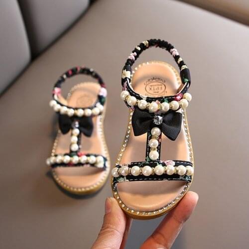 Girls Sandals 2021New Summer Fashion Bow Princess Shoes Open Toe Children Pearl Beach Shoes Baby Girl Sandal Sandalias Para Bebe