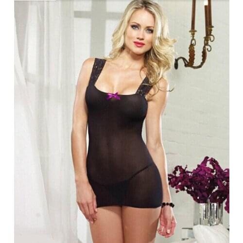 Hot Sexy Women Lace Lingerie Nightwear Sleepwear lace skirt suspenders exotic dress T panties Black Babydolls &Chemises