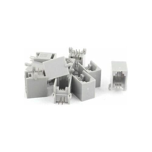 10 Pcs Gray Unprotected RJ11 4P4C Network Modular PCB Connector Socket