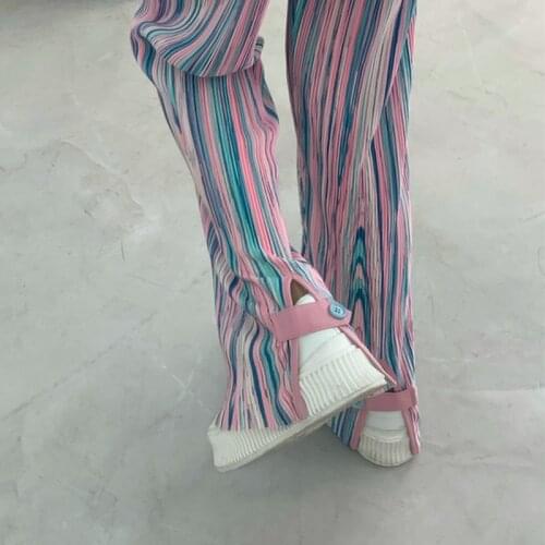 Rainbow Tie-dyed Chiffon Trousers Loose Casual High Waist Straight Wide Leg Pants for Women 2021 Summer Fashion Clothing