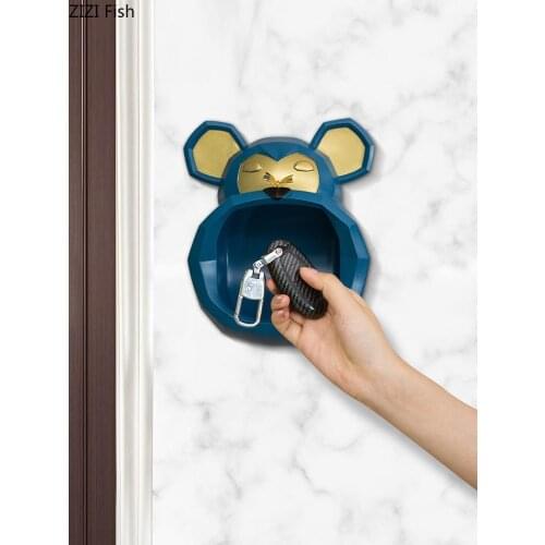 Modern Cute Big Mouth Bear Sculpture Wall Hanging Storage Decoration Resin Animal Small Objects Storage Wall Pendant Furnishings