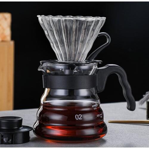 Glass Coffee Maker Pot Filter Cup Set 600ml Coffee Pitcher V60 Hand Drip Funnel Household Coffeeware Heat-Resisting Coffe Kettle