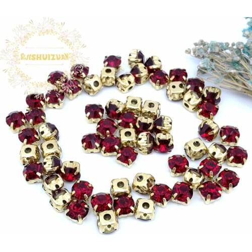 3mm 4mm 5mm 6mm 7mm 8mm Deep red Diamond shape Glass Crystal rhinestone with gold claw Diy wedding dress accessories
