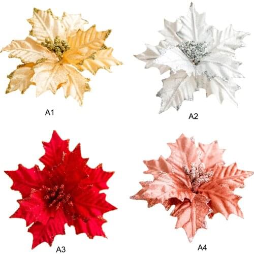 20CM DIY Christmas Artificial Flower Head Christmas Tree Ornaments Red Poinsettia Flower Wedding Decoration