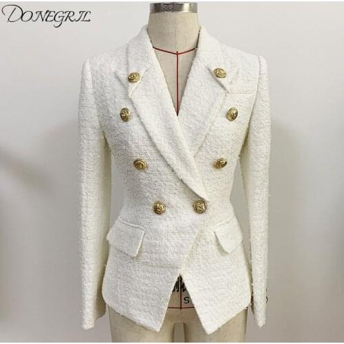 2020 Runway Autumn And Winter Luxury Turn-Down Collar Tweed Small Fragrance Coat Round Neck Double-Breasted Women Jacket Female