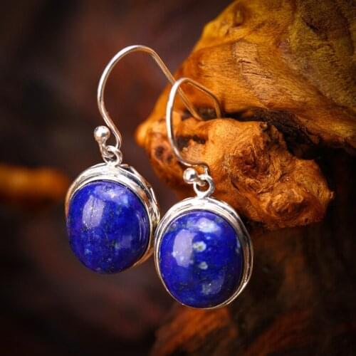 925 sterling silver inlaid natural lapis lazuli female models earrings