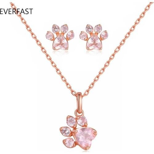 1 Set Lovely Earring And Necklace Set, Cute Rose Gold Color Female Dog Cat Paw Print Earrings Necklace Jewelry Set Korean Style