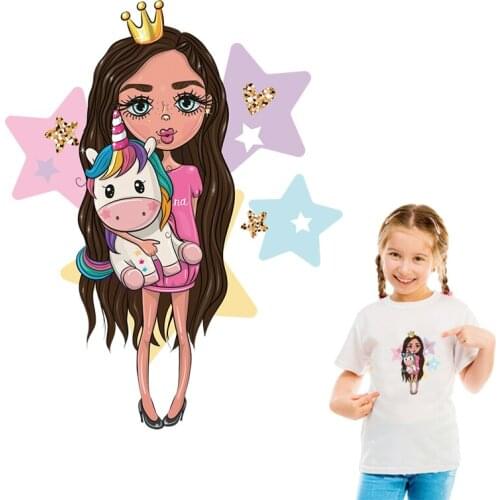 1 Pcs Tale Stickers Cute Cartoon Girls Unicorn Patches DIY Applique Accessories For Children Dress Jacket Jeans Ironed Patches