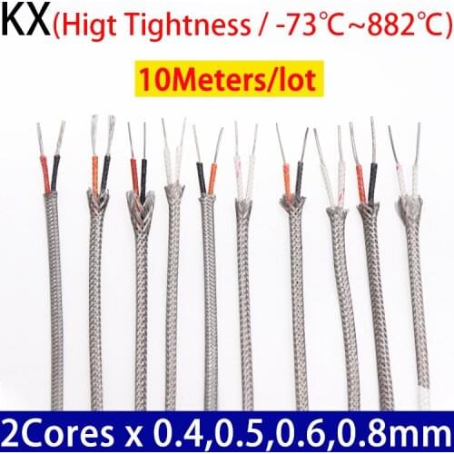 10M KX Type 2 Cores x 0.4 0.5 0.6 0.8mm Thermocouple Wire Stainless Steel Shield Fiber Braid Insulated Compensation Cable