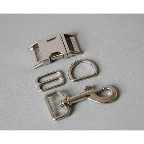 100 sets 25mm Metal D ring belt straps slider breakaway side release buckle DIY Dog Collar Leash Set Metal Accessories