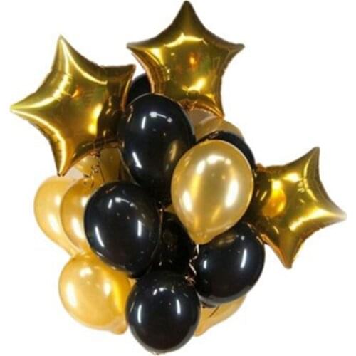 13 PCS/LOT 12Inch/18Inch Pearl Gold Black Aluminum Latex mix Balloon Set Birthday Party Wedding Decor Gold Star Balloon Supplies