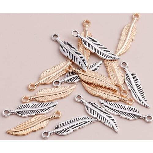 20pcs/lot Two Colors Metal Alloy Leaf Charms Pendants for Necklaces Bracelets 9*30mm Alloy Leaves Jewelry Making Findings