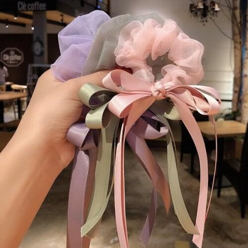 20 PCS/lot Mesh Yarn Ribbon Bow Hair Scrunchies for Women Girls Ponytail Holder Sweet Hair Rope Hair Accessories Vintage