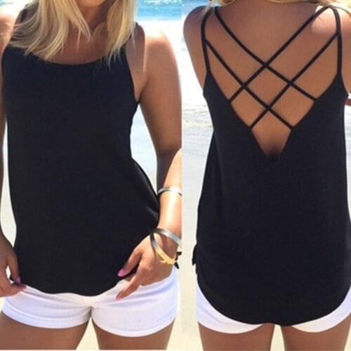 2021 Womens Camisoles & Tanks Solid Sleeveless Spaghetti Strap Tops Backless Hollow Out Open Back Cool Loose Top Sexy Vest Cami