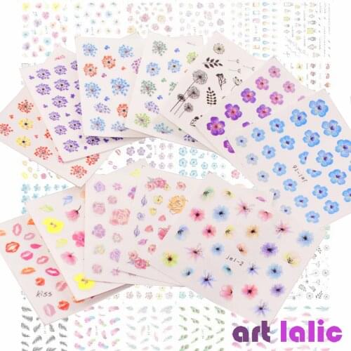 48 Sheet Mixed Design Nail Art Sticker Set Flower Leaf Lips Feather Water Decal Slider Wraps Stickers Decor Gel Manicure