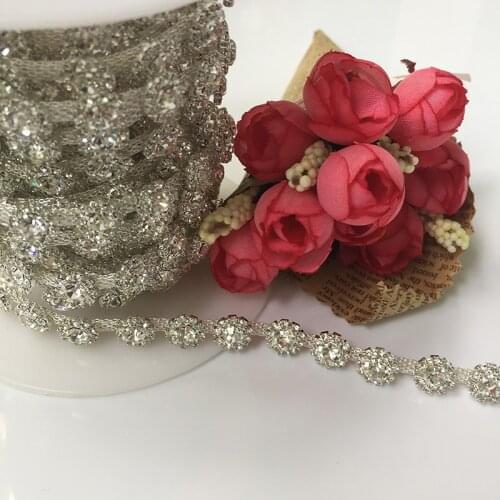 5Yards Rhinestone Ribbon Beaded Applique Trim Bridal Embellishments Sewing Rhinestone Banding Trimming Clothes Shoes Decoration