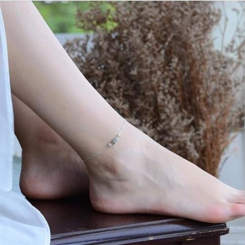 Fashion Lady 925 Sterling Silver Anklets For Women Party Accessories Girls Square Ball Bracelet Female Bracelet Silver Lady