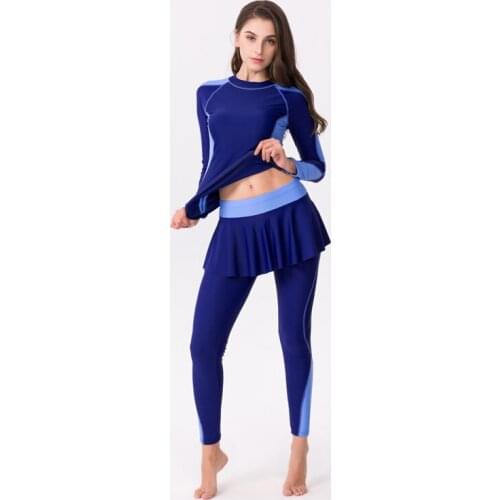 Brand Swimwear Women Sport Set Long Sleeves Two Pieces Swimsuit Surfing Snorkeling Bathing Suit Lady Beach Wear Solid Patchwork