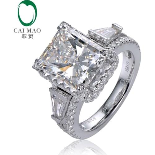 Caimao 3.70ct F Radiant Moissnaite with 1.15ct Accent Moissanite 14K White Gold Engagement Ring