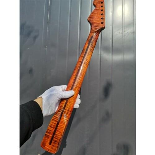 AAA Tiger Flame Maple Guitar Neck 21Fret 25.5inch Dark Yellow Dot Inlay DIY