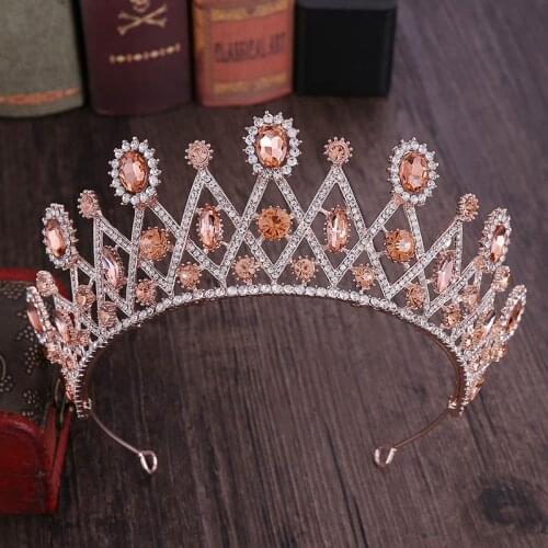 Hot Sale Bue Gold Red Crystal Rhinestone Royal Queen Tiaras and Crowns Noiva Bridal Bride Wedding Diadem Hair Jewelry Headpieces