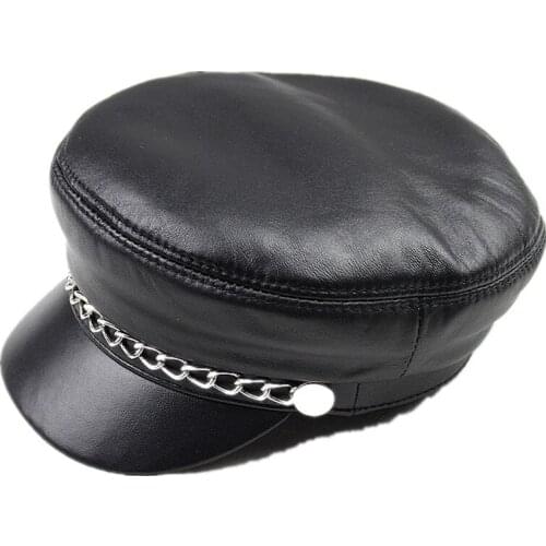 Genuine leather cadet cap navy cap student hat lovers cap classic original design general metal decoration fashion hat