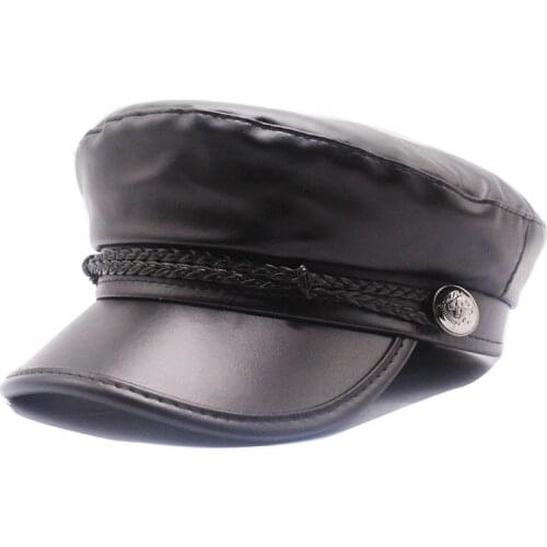 Leather Newsboy Cap Quality Fashion Artist PU Leather Female Korean Octagonal Cap Spring Winter Casual Beret Women Flat Hat
