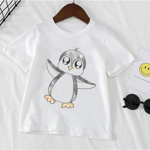 Summer Kids T-shirts Penguin Print Short Sleeve For Boys And Girls Kawaii Cartoons T Shirt 2021 Children Funny Clothes,YKP055