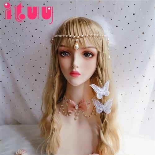 Lolita White Feather Angel Wing Bead Chain Side Clip Accessories Wedding Hair Ornament Pearl Pendant Hair Clip