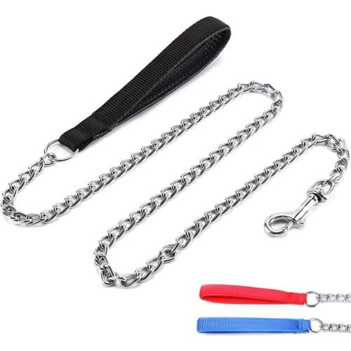 Large Dogs Chain Leash Metal Trainning Leash Stainless Steel with Soft Padded Handle for Heavy Duty Dogs Pets Outdoor Training