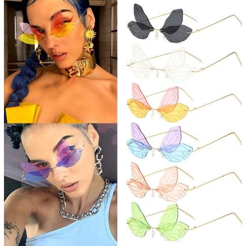 New Rimless Sunglasses Women Butterfly Sunglasses Vintage Street Eyewear UV400 Motocycle Auto Accessories