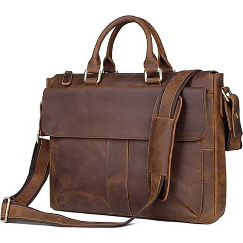 Vintage Men Genuine Leather Briefcase Handbags Business Office Computer Bag Cow Leather Shoulder Messenger Bag Male Laptop Bags
