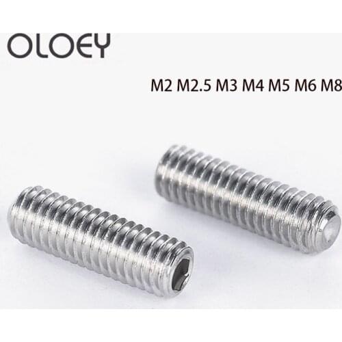 10/50Pcs Hexagon Hex Socket Set Screw Flat Point Allen Head M2 M2.5 M3 M4 M5 M6 M8 Grub Screw Stainless Steel Headless Set Screw