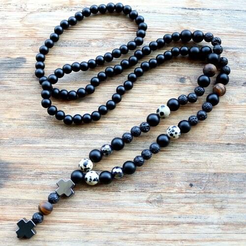 New Design fashion handmade Black Mens Hematite Cross Bead Necklace Fashion Jewelry
