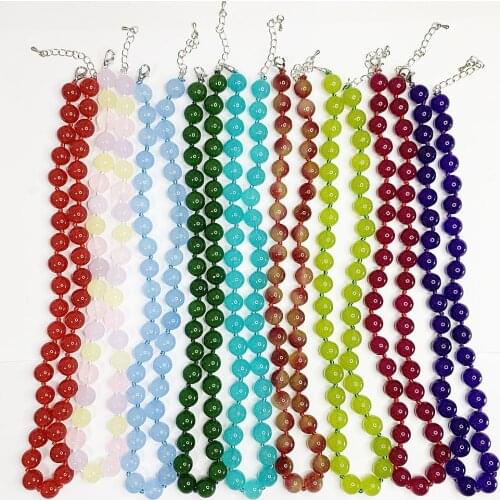 8/10mm Round Crystal Bead Short Chain Necklace Female Natural Stone Jades Chalcedony Women Choker Clavicle Necklaces Jewels B490