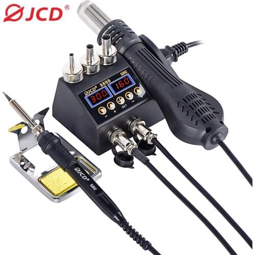 JCD 2 in 1 Hot Air Gun 800W LCD Digital Rework Soldering Station Electric Soldering Iron for Phone PCB IC SMD 8898 Welding Set